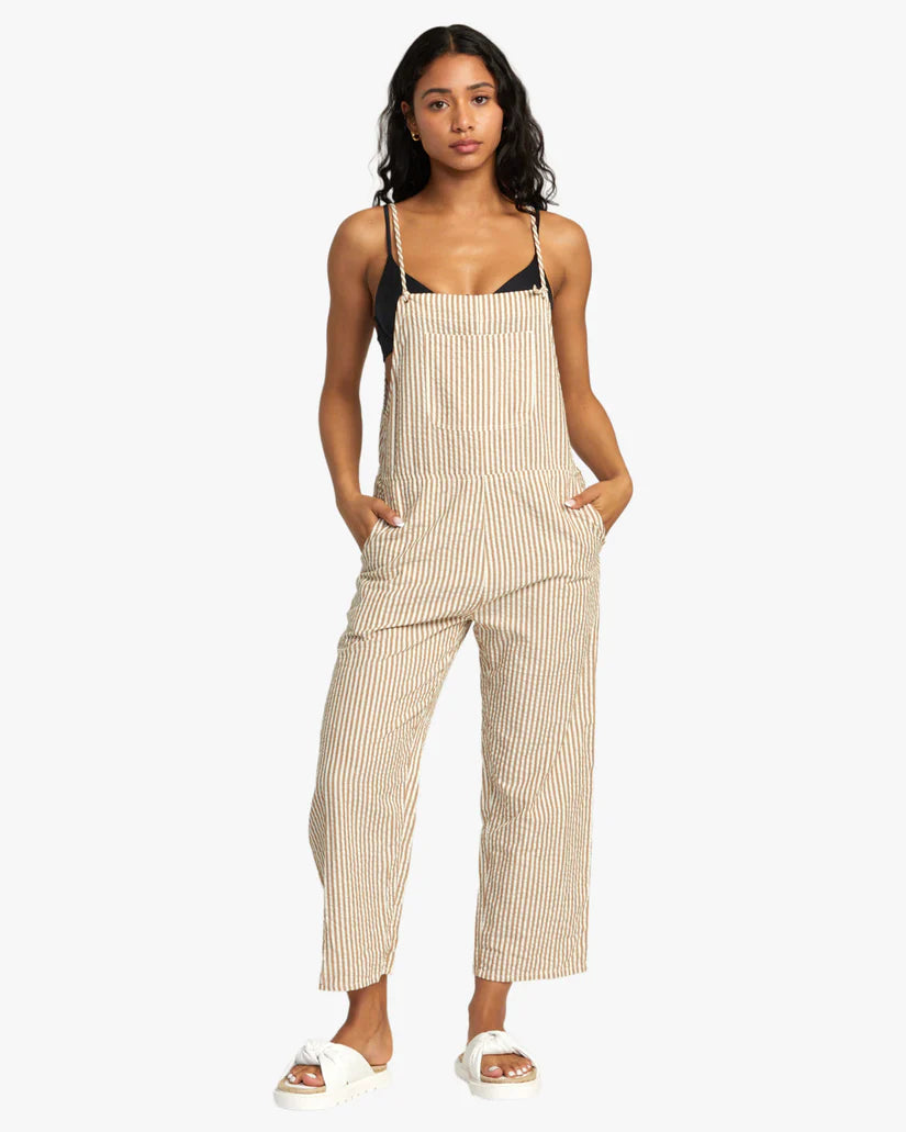 RVCA Women's Zula Jumper Cover Up Workwear Brown Women's Rompers & Jumpsuits RVCA 
