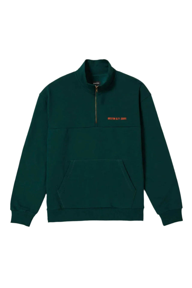 BRIXTON Embroidered Heavyweight Oversized Half Zip Deep Emerald Men's Crewnecks Brixton 