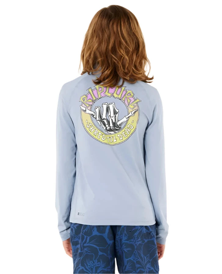 RIP CURL Boys' Shred Shaka UPF Long Sleeve Rashguard Shirt Ice Blue Youth Rashguards Rip Curl 