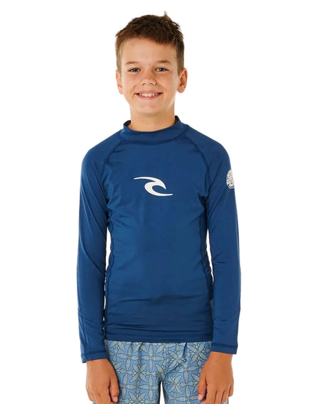 RIP CURL Boy's Waves UPF Long Sleeve Rash Guard Light Navy Youth Rashguards Rip Curl 