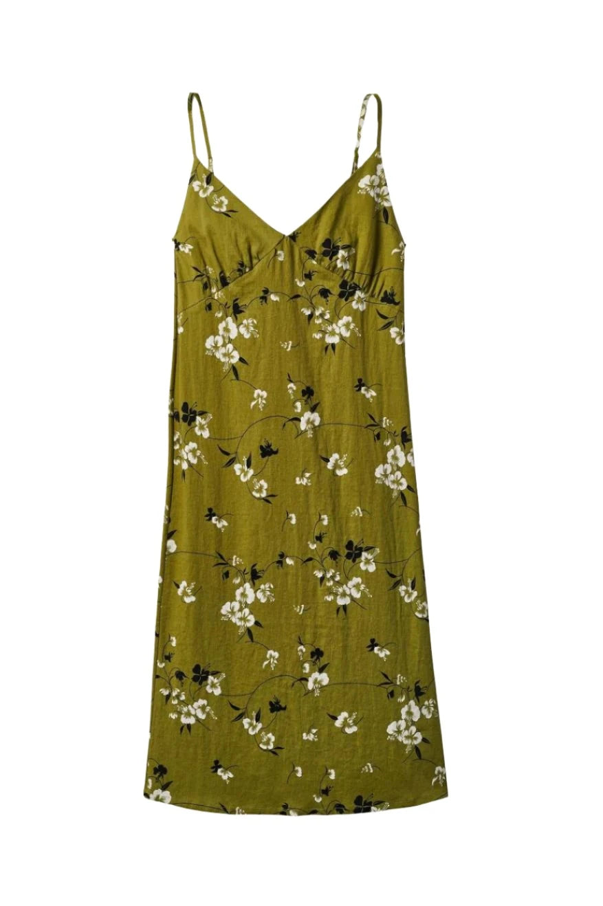 BRIXTON Women's Lanai Linen Midi Dress Moss Women's Dresses Brixton 