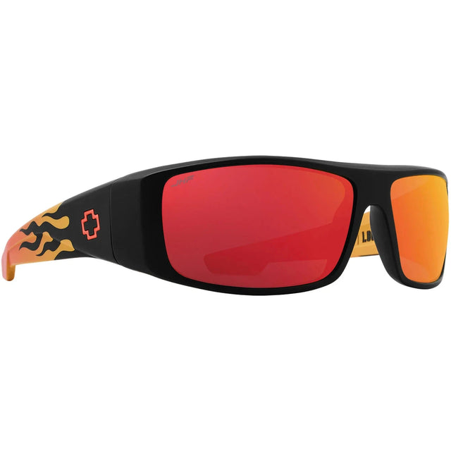 SPY Logan Matte Black Orange Flames - Happy Grey Green Red Mirror Sunglasses Sunglasses Spy 