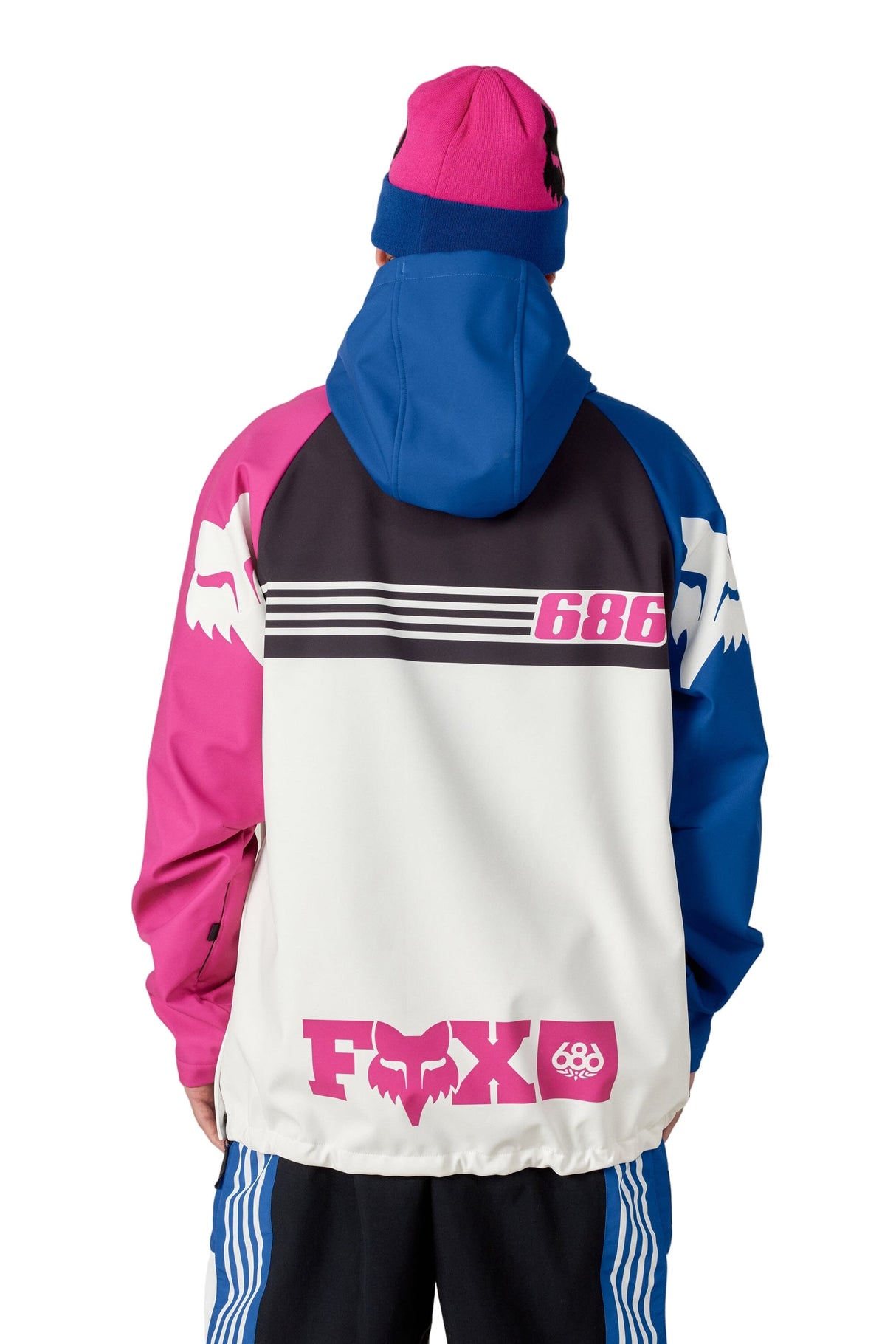 686 Fox Racing Waterproof Hoodie Fox White Colorblock Men's Pullover Hoodies 686 