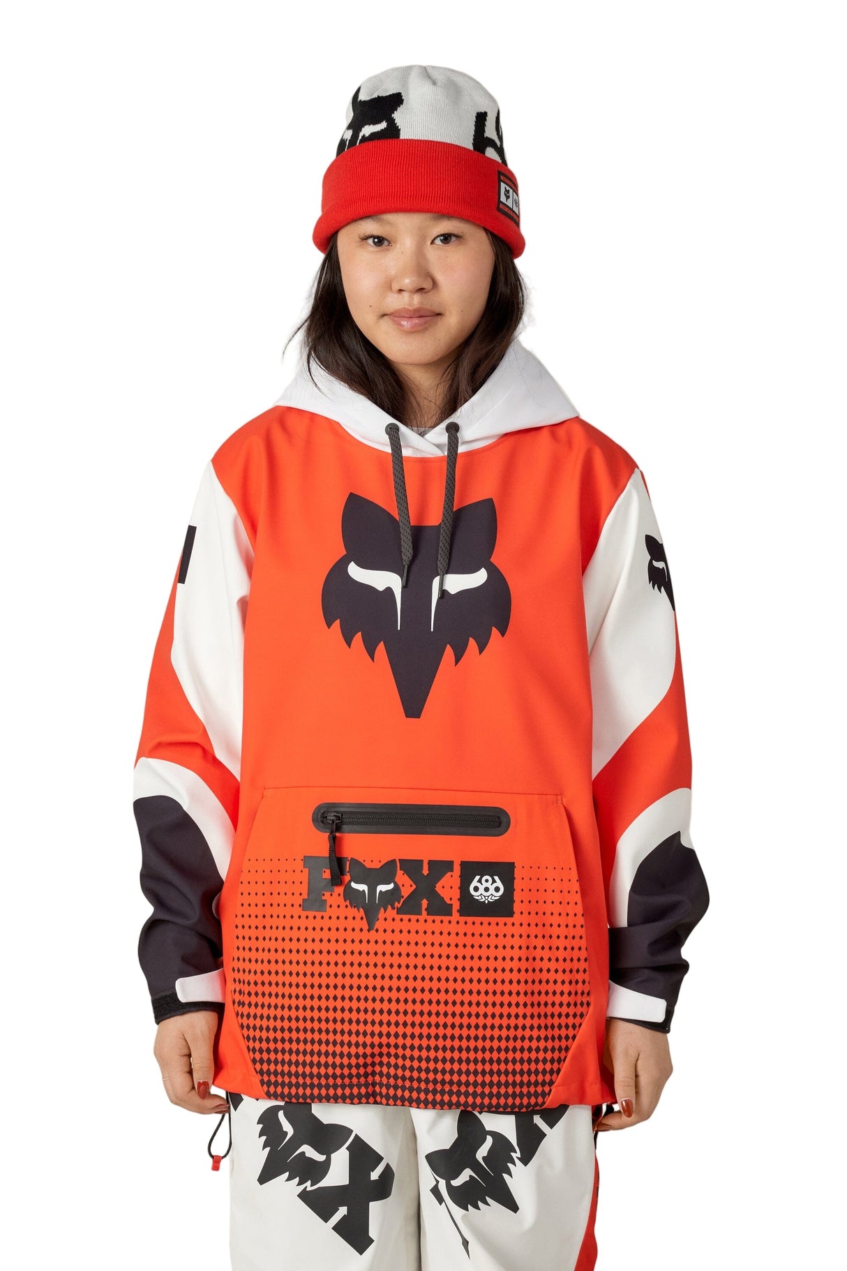 686 Women's Fox Racing 97 Waterproof Hoodie Fox Flare Colorblock Women's Pullover Hoodies 686 