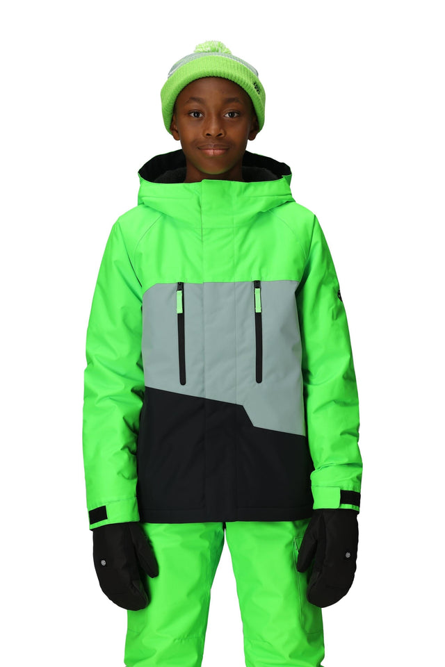 686 Youth Geo Insulated Snowboard Jacket Borealis Green Colorblock 2026 Youth Snow Jackets 686 