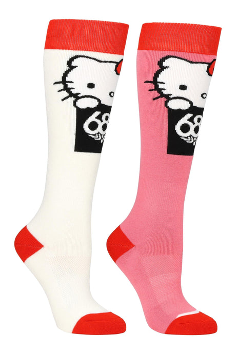 686 Women's Hello Kitty Snow Socks 2 Pack Hello Kitty White Geranium Pink Women's Snowboard Socks 686 