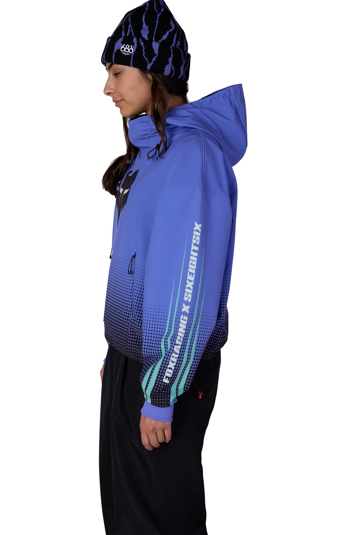 686 Women's Fox Racing Waterproof Crop Pullover Hoodie Fox Alpenglow Blue Women's Pullover Hoodies 686 