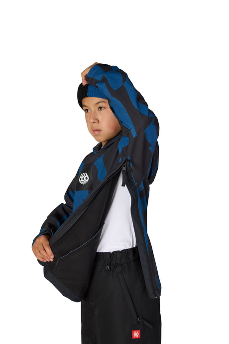 686 Youth Waterproof Pullover Hoodie Blue Ash Shapes Boy's Pullover Hoodies 686 