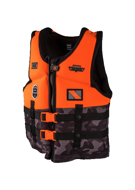 RONIX Youth Top Gram CGA Wake Vest Orange/Black Camo Youth Wake Vests Ronix 