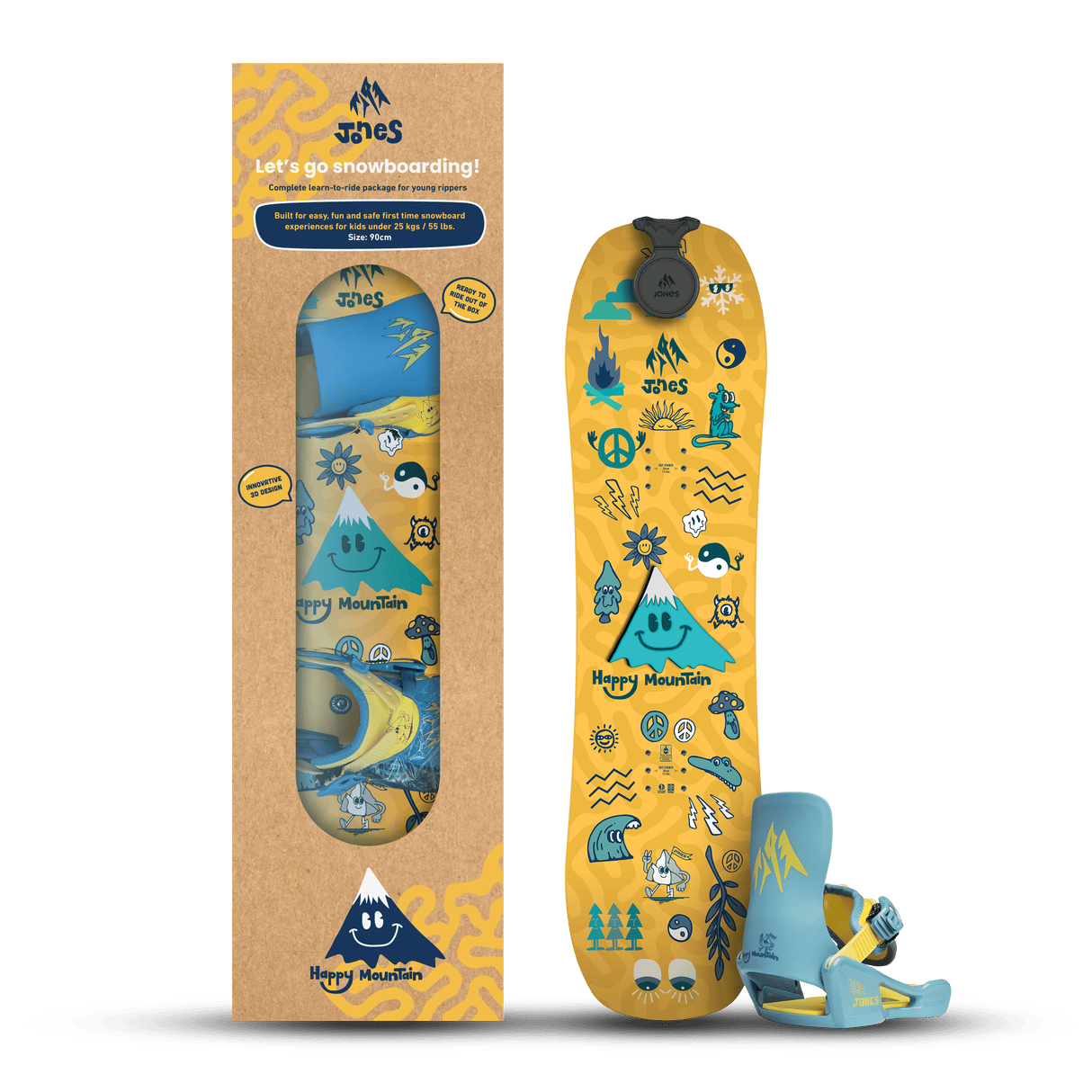 JONES Kids Happy Mountain Snowboard + Bindings Package 2026 – Freeride Boardshop