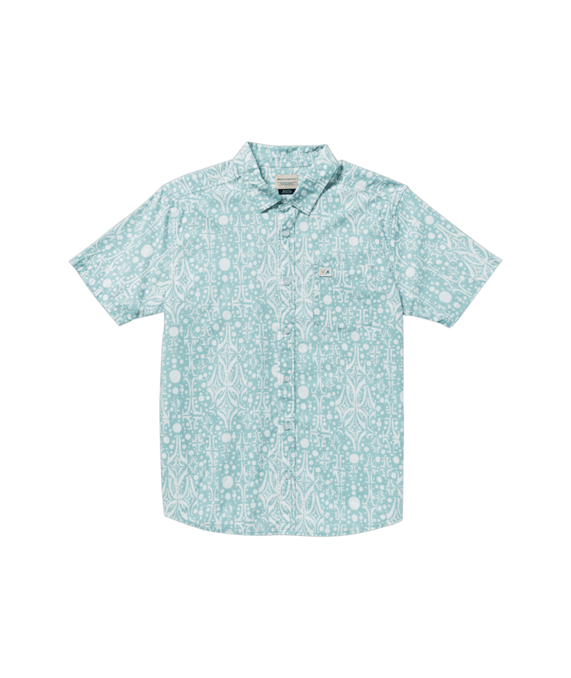 RVCA Jacobs Archive Print Short Sleeve Button Up Blue Haze Men's Short Sleeve Button Up Shirts RVCA 