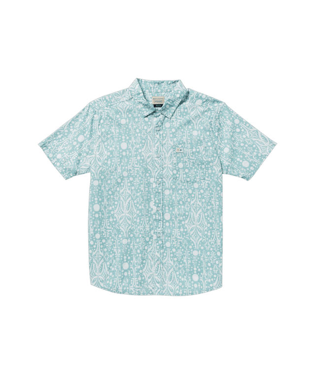 RVCA Jacobs Archive Print Short Sleeve Button Up Blue Haze Men's Short Sleeve Button Up Shirts RVCA 