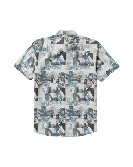 RVCA Kauai Block Print Collage Button Up Shirt Light Blue Men's Short Sleeve Button Up Shirts RVCA 