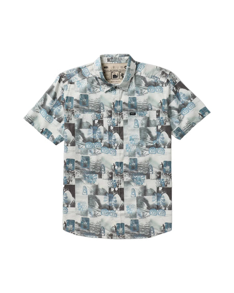 RVCA Kauai Block Print Collage Button Up Shirt Light Blue Men's Short Sleeve Button Up Shirts RVCA 