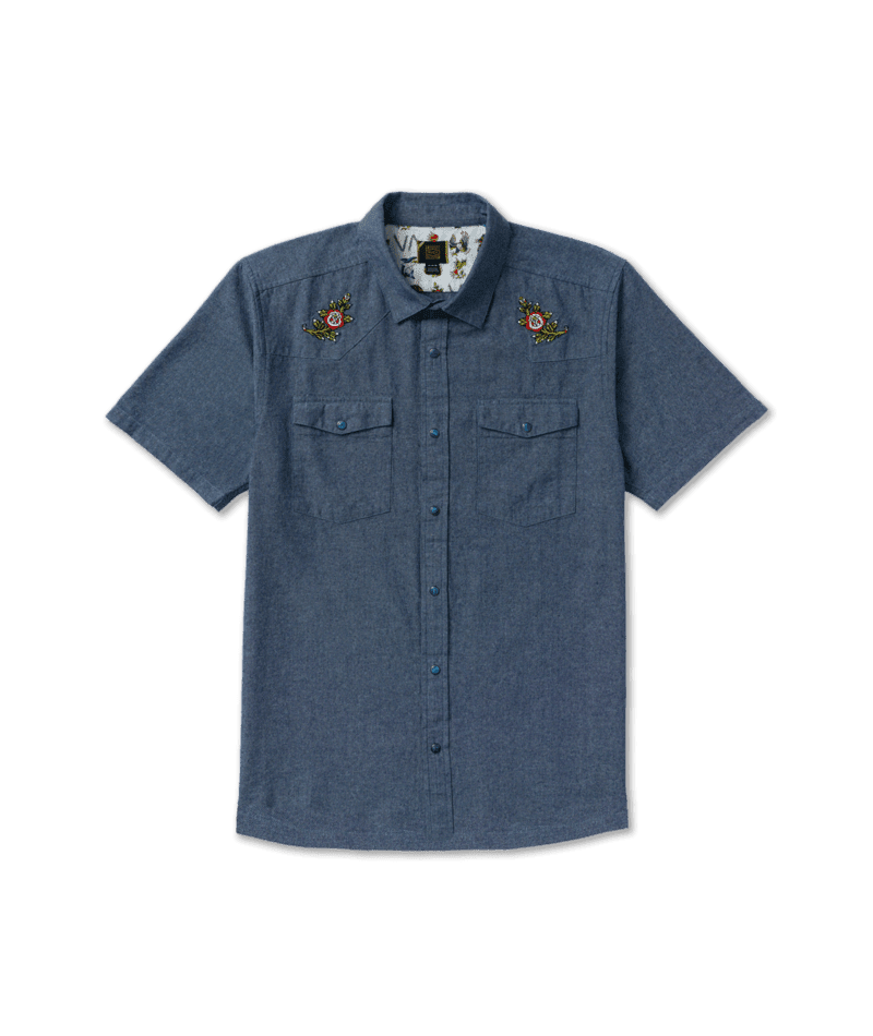 RVCA Rosa Chambray Short Sleeve Button Up Indigo Men's Short Sleeve Button Up Shirts RVCA 