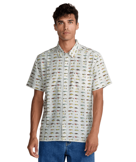 RVCA Tackle Shop Short Sleeve Button Up Wheat Men's Short Sleeve Button Up Shirts RVCA 