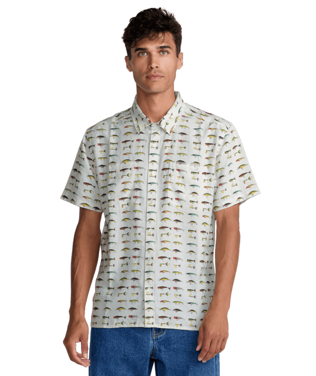 RVCA Tackle Shop Short Sleeve Button Up Wheat Men's Short Sleeve Button Up Shirts RVCA 