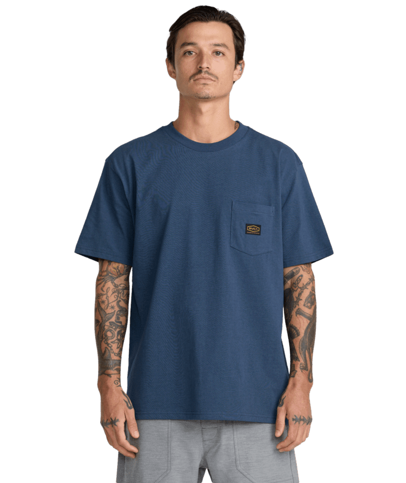 RVCA Americana Label Pocket T-Shirt Dark Denim Men's Short Sleeve T-Shirts RVCA 
