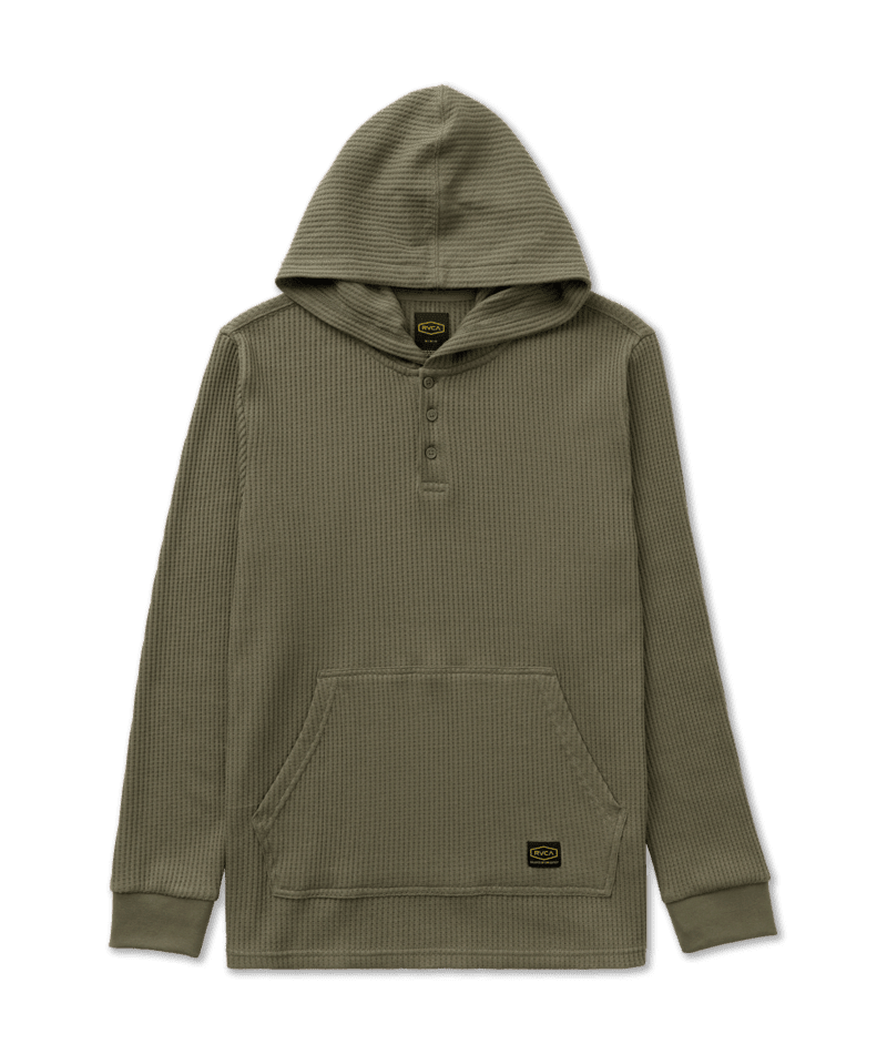 RVCA Dayshift Thermal Hooded Henley Olive Men's Long Sleeve T-Shirts RVCA 