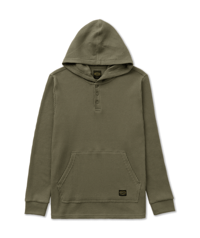 RVCA Dayshift Thermal Hooded Henley Olive Men's Long Sleeve T-Shirts RVCA 