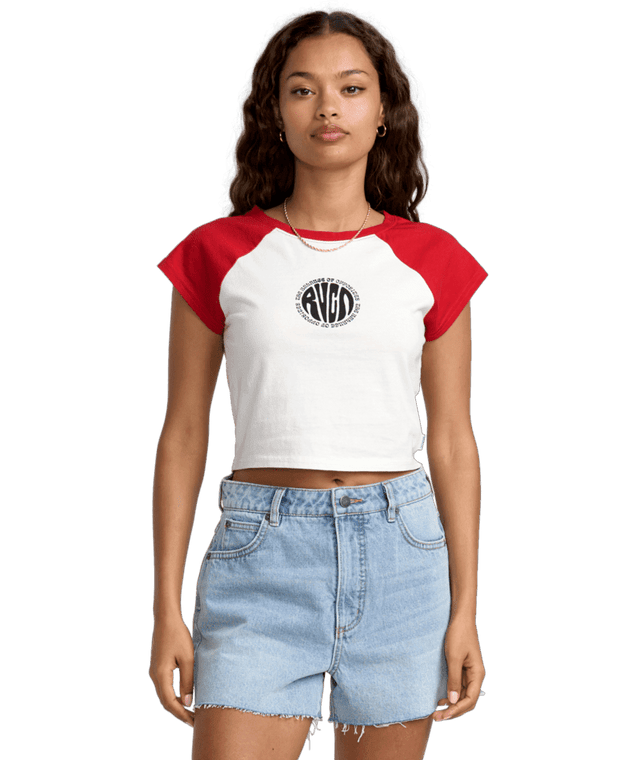 RVCA Women's Baby Raglan T-Shirt Pepper Red Women's Short Sleeve T-Shirts RVCA 