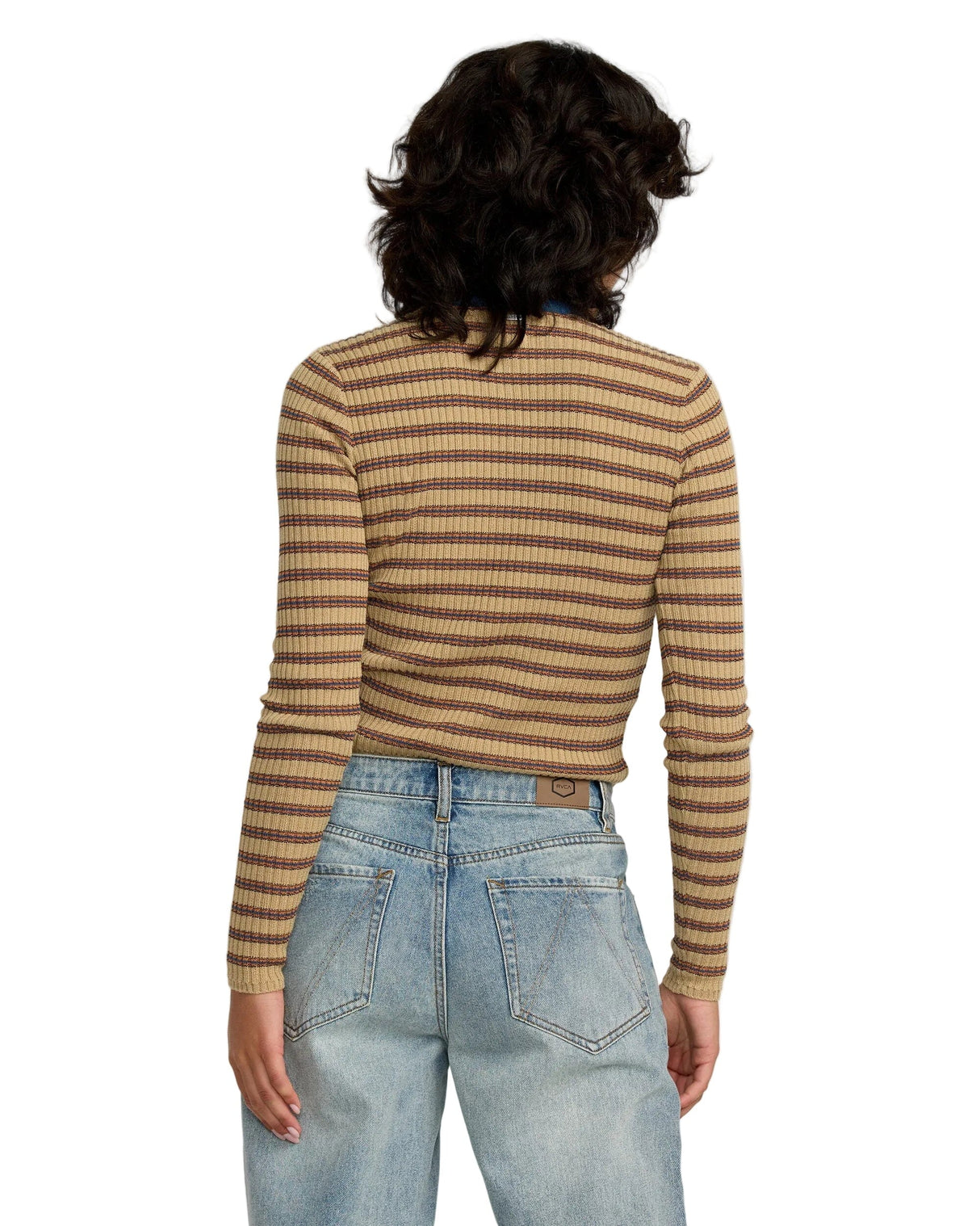 RVCA Women's Bond Stripe Knit Long Sleeve Shirt Sand Dune Women's Long Sleeve T-Shirts RVCA 