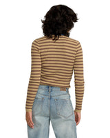 RVCA Women's Bond Stripe Knit Long Sleeve Shirt Sand Dune Women's Long Sleeve T-Shirts RVCA 