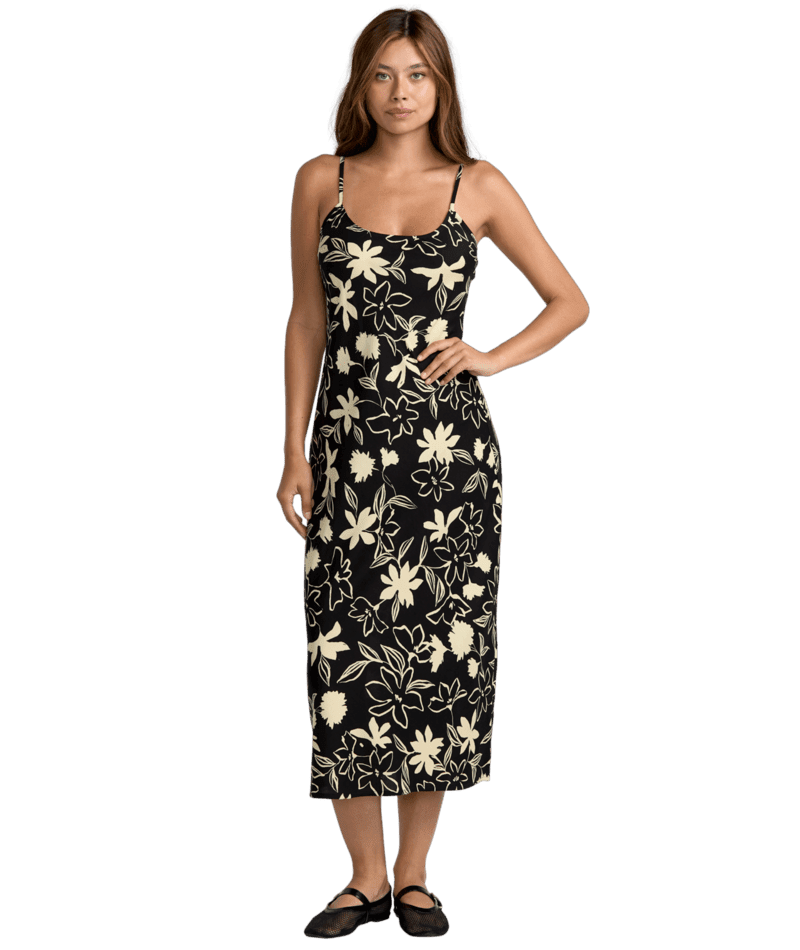 RVCA Women's Aelia Midi Dress RVCA Black Floral Women's Dresses RVCA 