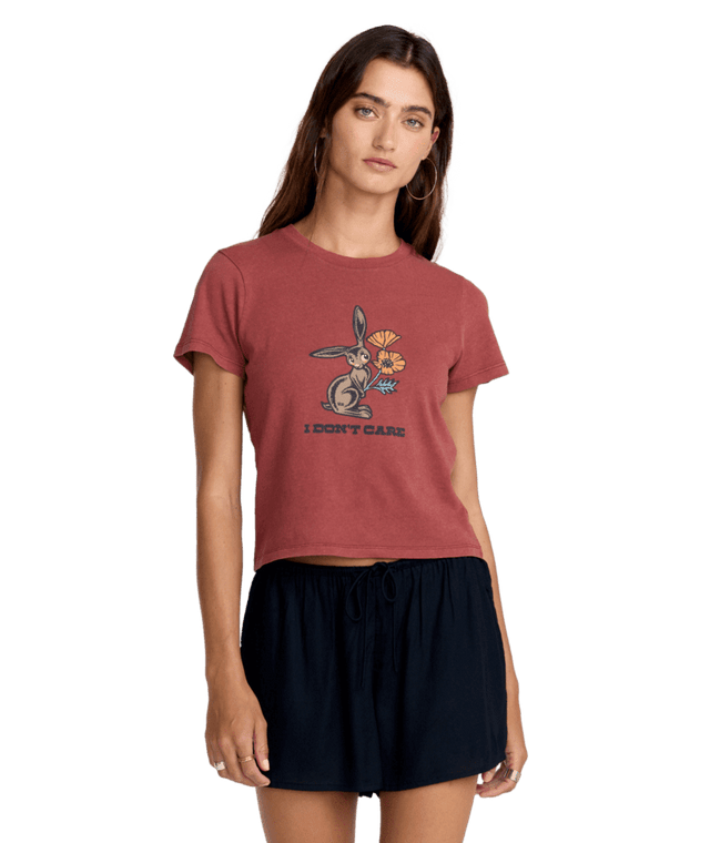 RVCA Women's Don't Care 411 T-Shirt Madder Brown Women's Short Sleeve T-Shirts RVCA 