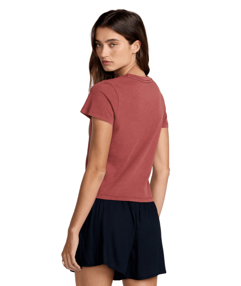 RVCA Women's Don't Care 411 T-Shirt Madder Brown Women's Short Sleeve T-Shirts RVCA 