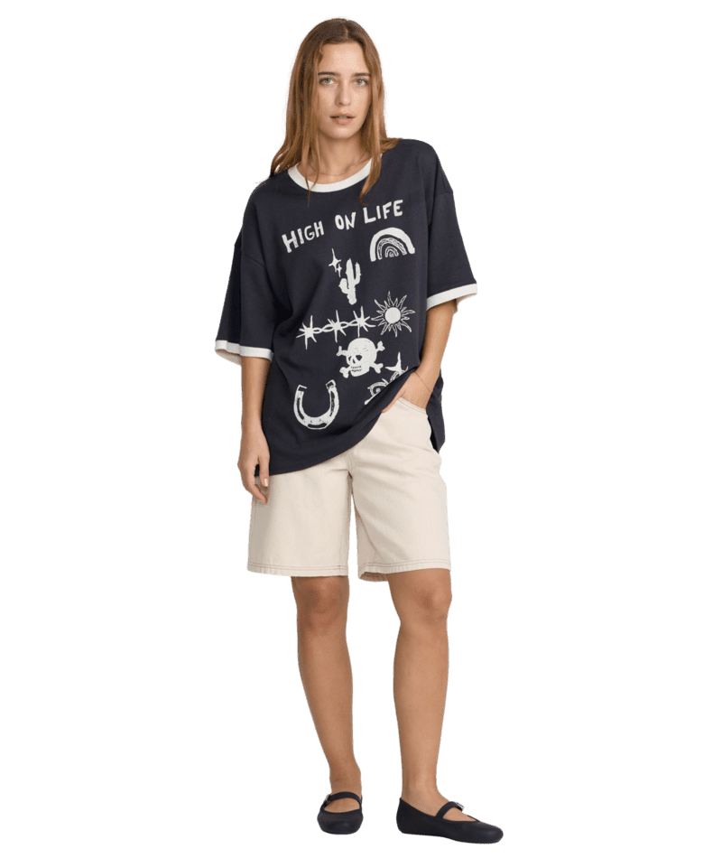 RVCA Women's Dani Miller Oversized Ringer T-Shirt Washed Black Women's Short Sleeve T-Shirts RVCA 