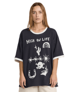 RVCA Women's Dani Miller Oversized Ringer T-Shirt Washed Black Women's Short Sleeve T-Shirts RVCA 