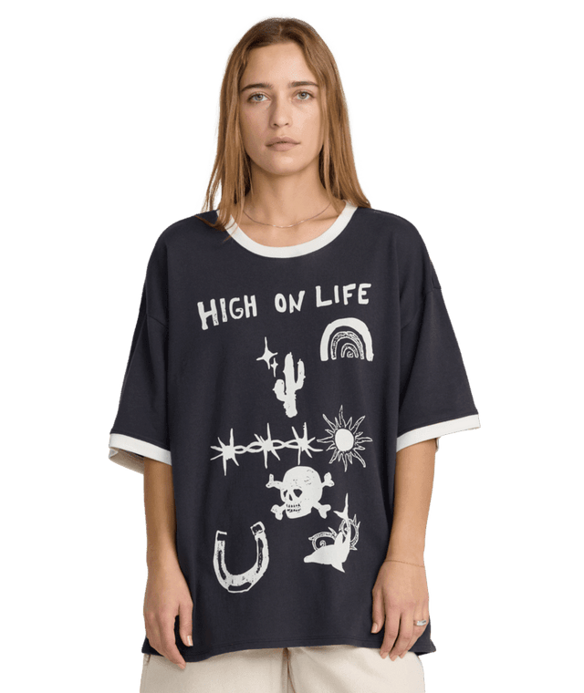 RVCA Women's Dani Miller Oversized Ringer T-Shirt Washed Black Women's Short Sleeve T-Shirts RVCA 