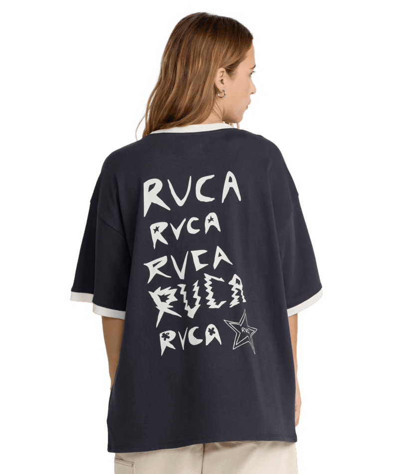 RVCA Women's Dani Miller Oversized Ringer T-Shirt Washed Black Women's Short Sleeve T-Shirts RVCA 