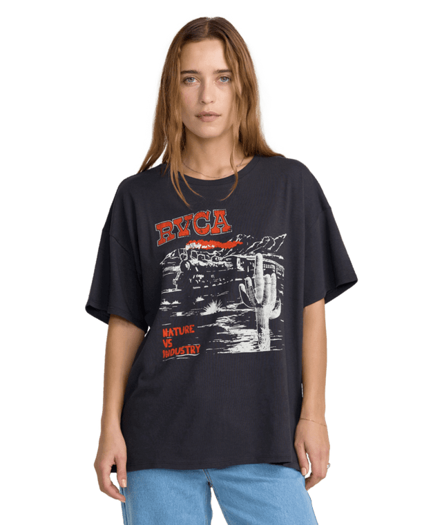 RVCA Women's Desert Sands Oversized T-Shirt Washed Black Women's Short Sleeve T-Shirts RVCA 