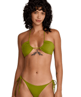 RVCA Women's Solid Halter Bandeau Bikini Top Moss Women's Bikini Tops RVCA 