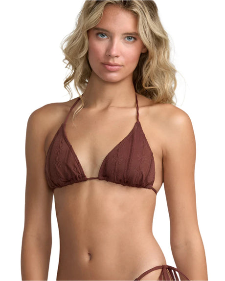 RVCA Women's Sweetness Halter Bikini Top Mocha Women's Bikini Tops RVCA 