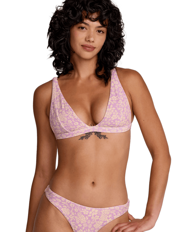 RVCA Women's Roma Fixed Tall Triangle Bikini Top Orchid Women's Bikini Tops RVCA 
