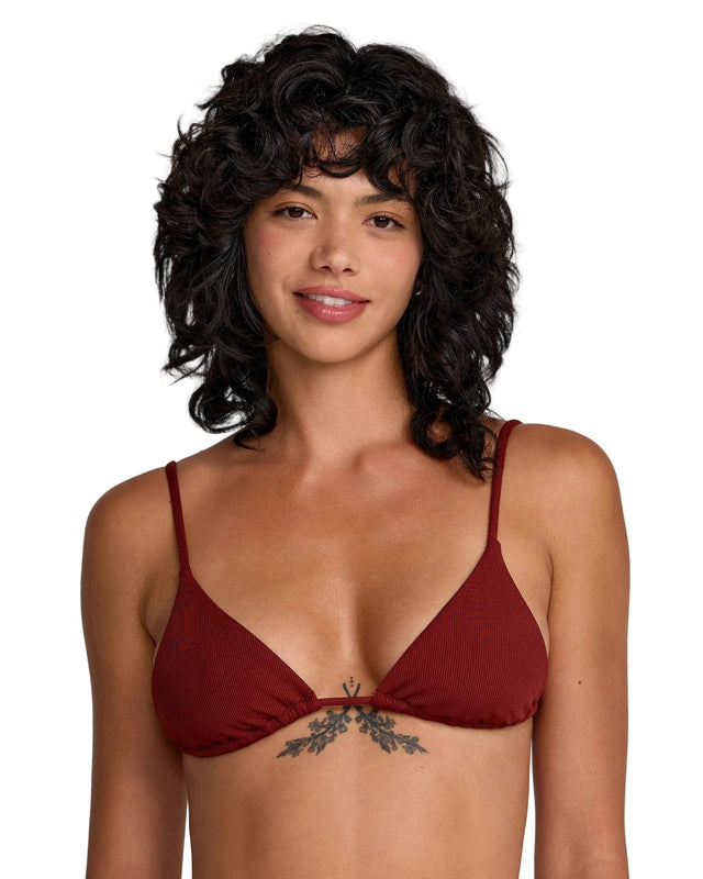 RVCA Women's Micro Rib Triangle Bikini Top Madder Brown Women's Bikini Tops RVCA 