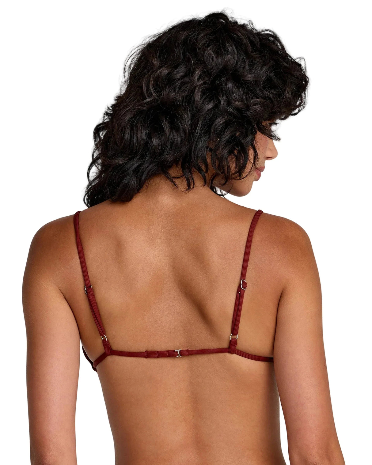 RVCA Women's Micro Rib Triangle Bikini Top Madder Brown Women's Bikini Tops RVCA 