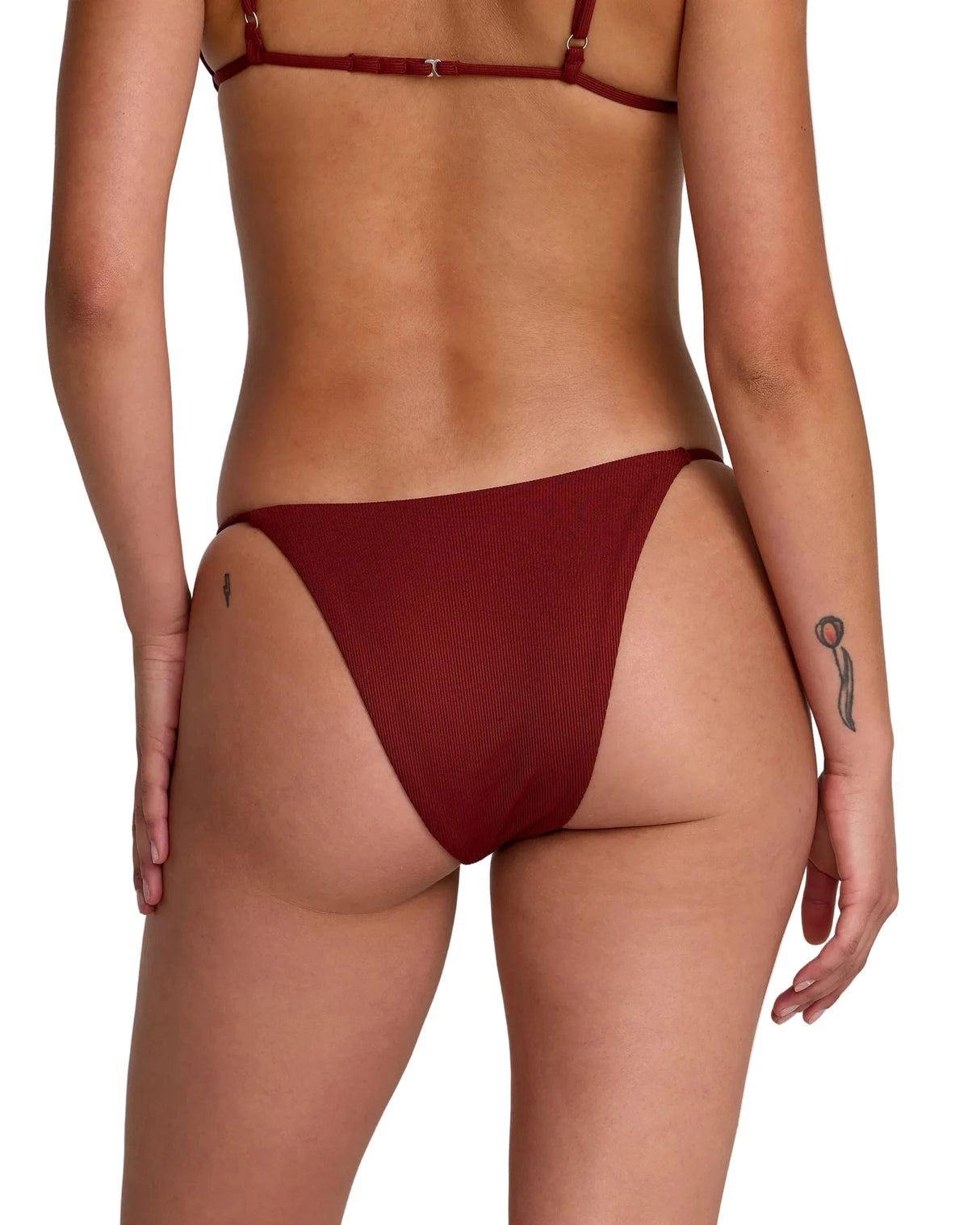 RVCA Women's Micro Rib Medium French Bikini Bottom Madder Brown Women's Bikini Bottoms RVCA 