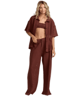 RVCA Women's Fade Crochet Shirt Mocha Women's Cover Ups and Kimonos RVCA 