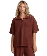 RVCA Women's Fade Crochet Shirt Mocha Women's Cover Ups and Kimonos RVCA 
