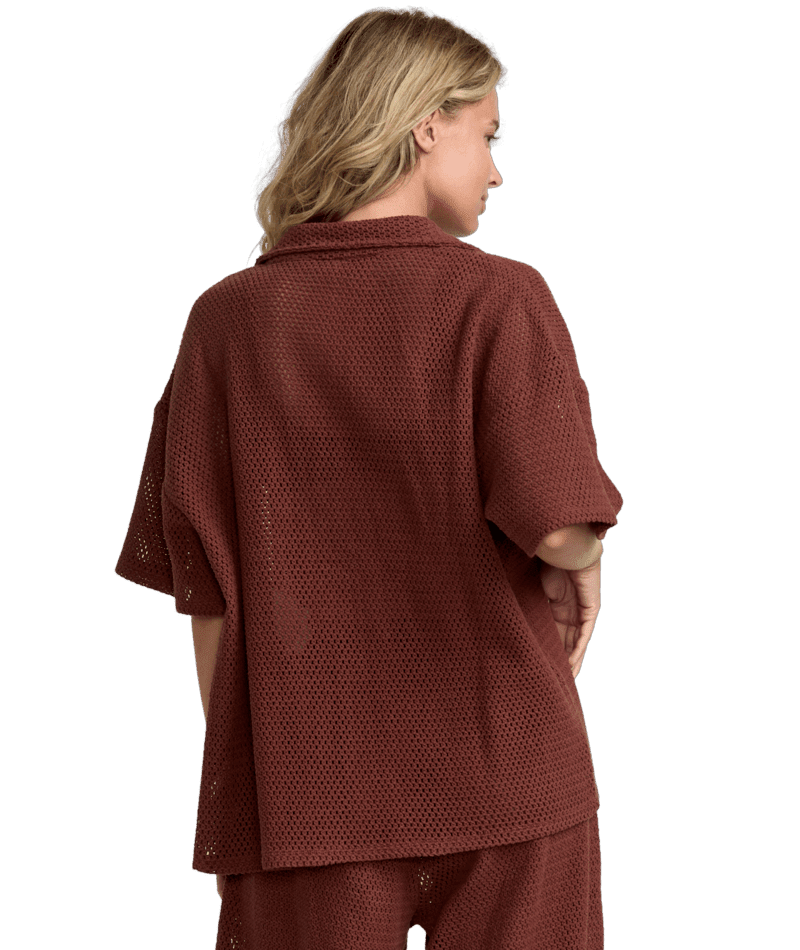RVCA Women's Fade Crochet Shirt Mocha Women's Cover Ups and Kimonos RVCA 