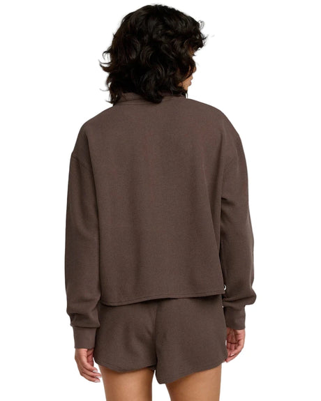 RVCA Women's Glory Waffle Pullover Sweater Bear Brown Women's Crewnecks RVCA 