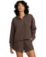 RVCA Women's Glory Waffle Pullover Sweater Bear Brown Women's Crewnecks RVCA 