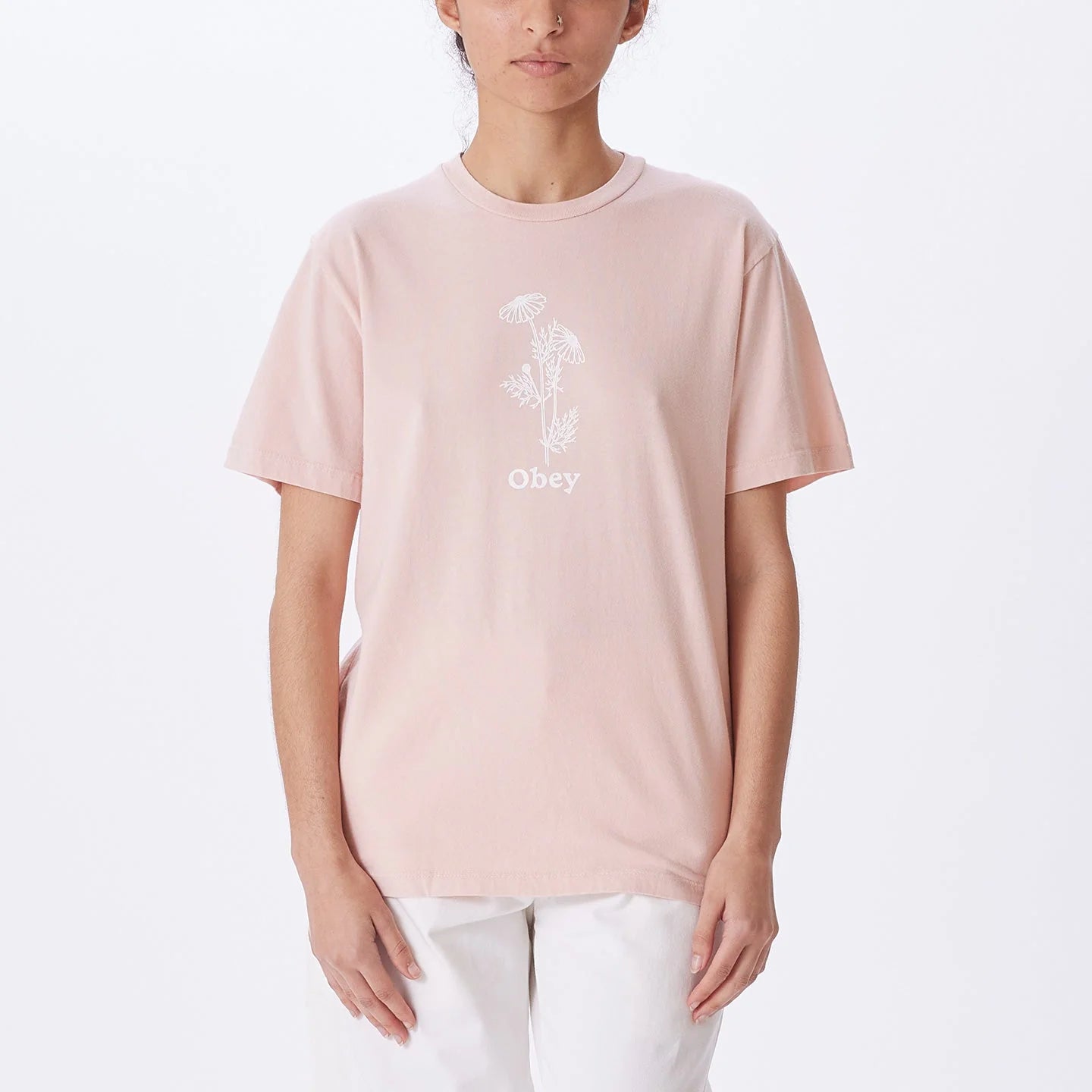 OBEY Women s Weeds Pigment Dye Choice T Shirt Pink Clay Freeride