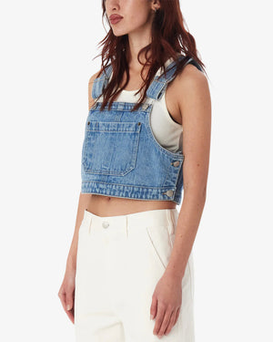 OBEY Women's Cropped Overall Denim Top Light Indigo Women's Tank Tops and Halter Tops Obey 