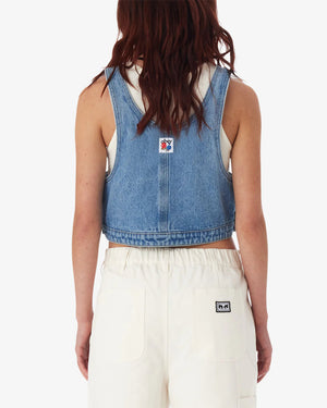 OBEY Women's Cropped Overall Denim Top Light Indigo Women's Tank Tops and Halter Tops Obey 