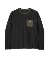 PATAGONIA Shop Sticker Pocket Responsibili-Tee Long Sleeve T-Shirt Black/Basin Green Men's Long Sleeve T-Shirts Patagonia 